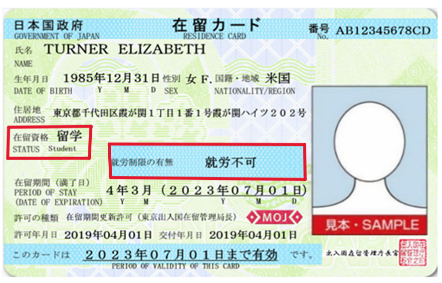 在留カード（表面）